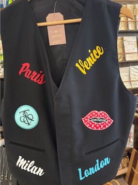 Black Embroidered Travel Patch Vest - Black